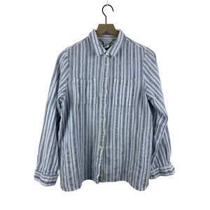 Sundance Women's Large Cotton Linen Striped Lagenlook Resort Butt Down Top